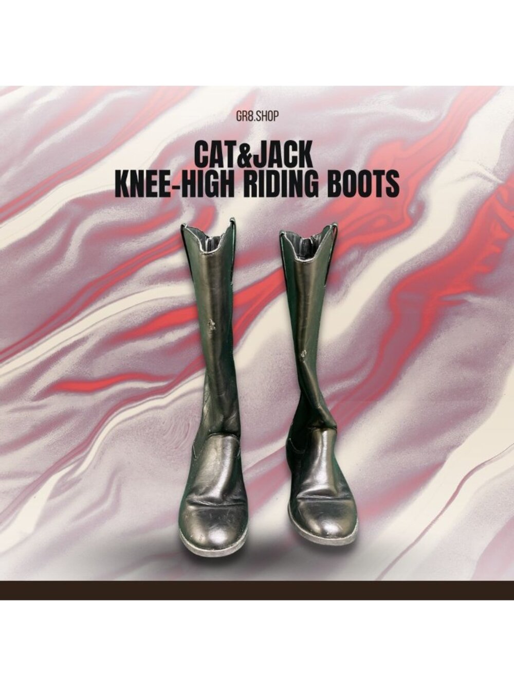 CAT & JACK Black Knee-High Riding Boots With Zipper Closure Size 4 Durable Faux